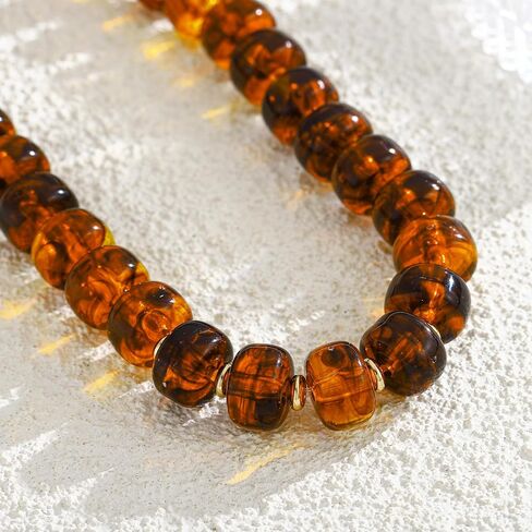 Amber Resin Beaded Necklace for Women, Gold Statement Choker Necklace, Chunky Bead Necklaces for Women with Gold Plated Beads in Kuwait