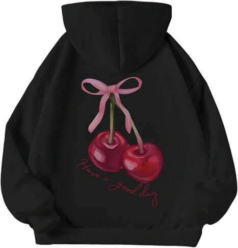 SweatyRocks Girl's Cherry Hoodie Long Sleeve Oversized Graphic Sweatshirt Fleece Pullover Tops in Saudi Arabia