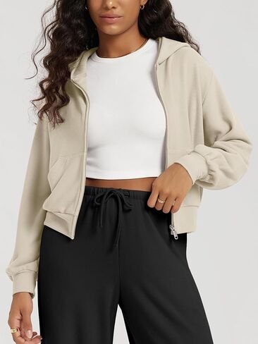 ODODOS Women's Stretch Fleece Full Zip Hoodie, Ultra-Soft Cozy Warm Long Sleeve Cropped Jacket with Pockets in Saudi Arabia