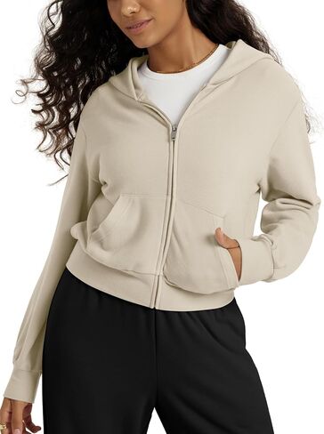 ODODOS Women's Stretch Fleece Full Zip Hoodie, Ultra-Soft Cozy Warm Long Sleeve Cropped Jacket with Pockets in Saudi Arabia