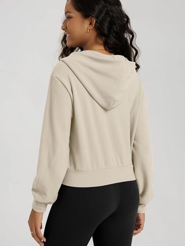 ODODOS Women's Stretch Fleece Full Zip Hoodie, Ultra-Soft Cozy Warm Long Sleeve Cropped Jacket with Pockets in Saudi Arabia