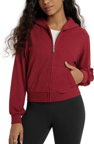 ODODOS Women's Stretch Fleece Full Zip Hoodie, Ultra-Soft Cozy Warm Long Sleeve Cropped Jacket with Pockets in Saudi Arabia
