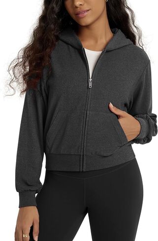 ODODOS Women's Stretch Fleece Full Zip Hoodie, Ultra-Soft Cozy Warm Long Sleeve Cropped Jacket with Pockets in Saudi Arabia