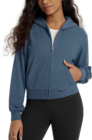 ODODOS Women's Stretch Fleece Full Zip Hoodie, Ultra-Soft Cozy Warm Long Sleeve Cropped Jacket with Pockets in Saudi Arabia