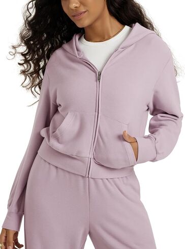 ODODOS Women's Stretch Fleece Full Zip Hoodie, Ultra-Soft Cozy Warm Long Sleeve Cropped Jacket with Pockets in Saudi Arabia