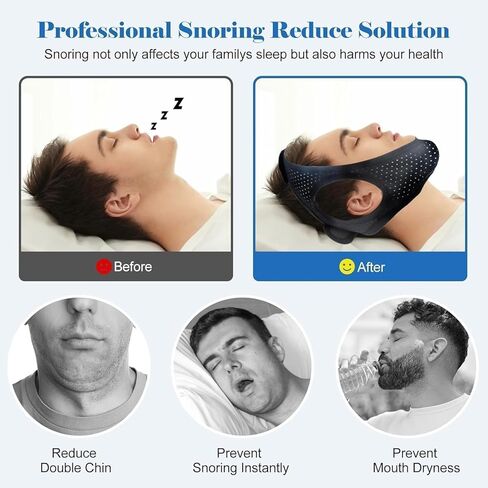 Anti Snoring Devices, Anti Snoring Chin Strap, Adjustable Breathable Chin Strap for Men and Women Sleeping, Simple and Effective Stop Snoring Solution, Enjoy a Nice Evening - 1 Pcs, Grey in Kuwait