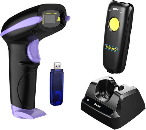 NADAMOO Bur3149 2D ماسح الباركود اللاسلكي مع قاعدة شحن + Bur3003 ماسح الباركود اللاسلكي طويل المدى in Kuwait