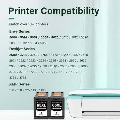 خراطيش حبر سوداء 65XL 65 XL 3755 5055 لاستبدال طابعات HP HP65XL للطابعة Envy 5055 5052 5000 5070 5014 DeskJet 3755 3772 3700 3752 2600 2622 (عبوتان باللون الأسود) in Kuwait