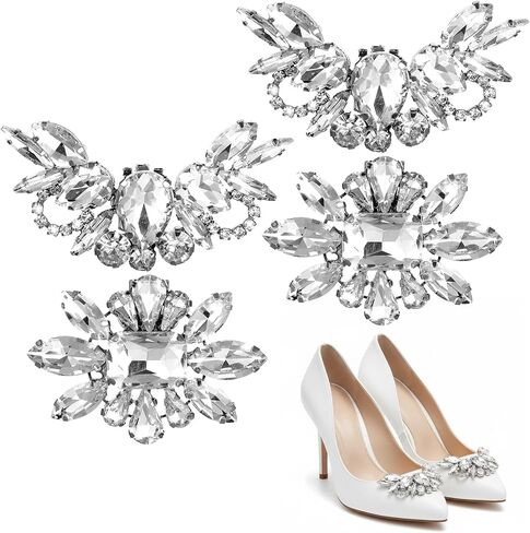 4 PCS Rhinestone Shoe Clips, Elegant Rhinestone Shoe Charms Detachable Rhinestones Crystal Shoes Buckle Clips Bridal Wedding Shoes Clip Sparkling Rhinestones Shoes Buckles for Wedding, Prom, Party in Saudi Arabia