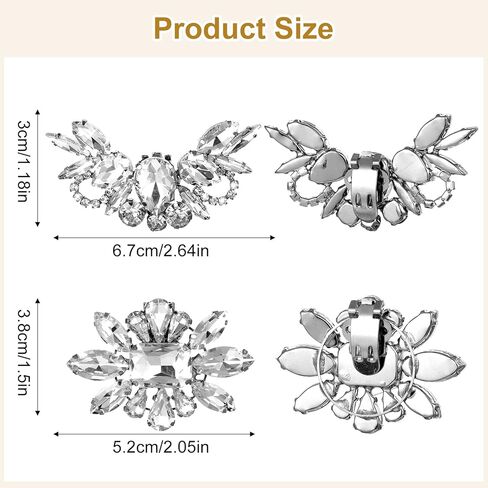 4 PCS Rhinestone Shoe Clips, Elegant Rhinestone Shoe Charms Detachable Rhinestones Crystal Shoes Buckle Clips Bridal Wedding Shoes Clip Sparkling Rhinestones Shoes Buckles for Wedding, Prom, Party in Saudi Arabia
