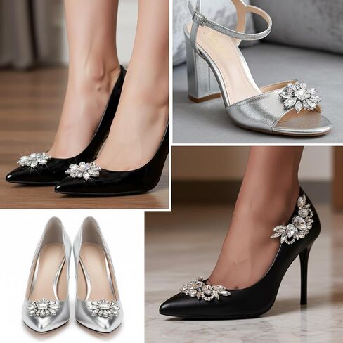 4 PCS Rhinestone Shoe Clips, Elegant Rhinestone Shoe Charms Detachable Rhinestones Crystal Shoes Buckle Clips Bridal Wedding Shoes Clip Sparkling Rhinestones Shoes Buckles for Wedding, Prom, Party in Saudi Arabia