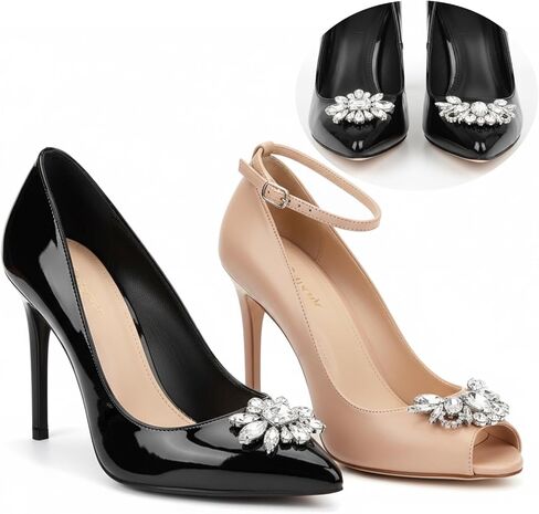 4 PCS Rhinestone Shoe Clips, Elegant Rhinestone Shoe Charms Detachable Rhinestones Crystal Shoes Buckle Clips Bridal Wedding Shoes Clip Sparkling Rhinestones Shoes Buckles for Wedding, Prom, Party in Saudi Arabia