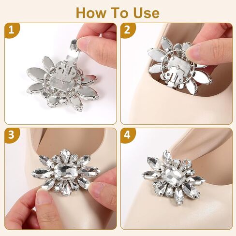 4 PCS Rhinestone Shoe Clips, Elegant Rhinestone Shoe Charms Detachable Rhinestones Crystal Shoes Buckle Clips Bridal Wedding Shoes Clip Sparkling Rhinestones Shoes Buckles for Wedding, Prom, Party in Saudi Arabia