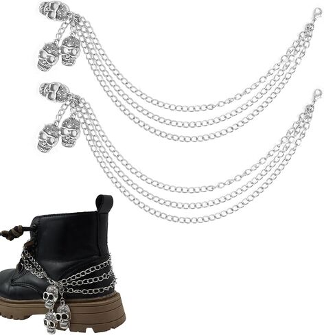 2 Pcs Boot Skull Chains for Women Goth Boot Accessories, Punk Shoe Charms and Boots Chains Skeleton Head for Boots Sneakers and Martin Boots, DIY Gothic Punk Metal Shoe Chains Decor in Kuwait