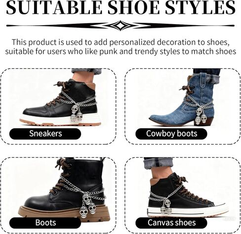 2 Pcs Boot Skull Chains for Women Goth Boot Accessories, Punk Shoe Charms and Boots Chains Skeleton Head for Boots Sneakers and Martin Boots, DIY Gothic Punk Metal Shoe Chains Decor in Kuwait