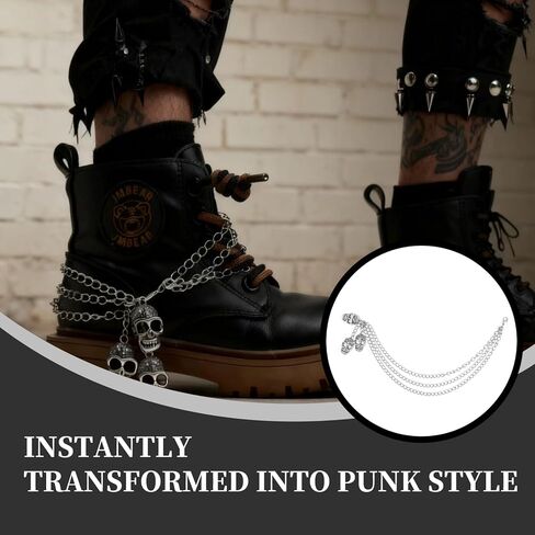 2 Pcs Boot Skull Chains for Women Goth Boot Accessories, Punk Shoe Charms and Boots Chains Skeleton Head for Boots Sneakers and Martin Boots, DIY Gothic Punk Metal Shoe Chains Decor in Kuwait