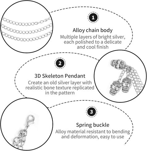 2 Pcs Boot Skull Chains for Women Goth Boot Accessories, Punk Shoe Charms and Boots Chains Skeleton Head for Boots Sneakers and Martin Boots, DIY Gothic Punk Metal Shoe Chains Decor in Kuwait