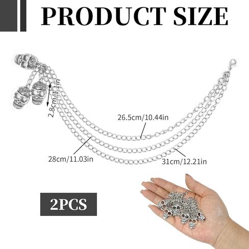 2 Pcs Boot Skull Chains for Women Goth Boot Accessories, Punk Shoe Charms and Boots Chains Skeleton Head for Boots Sneakers and Martin Boots, DIY Gothic Punk Metal Shoe Chains Decor in Kuwait