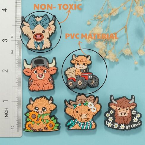 16pcs Highland Cow Shoe Charms, PVC Animals Shoe Decorations Charms for Shoes, Sandals, Bags, Gifts for Birthday, Holiday, Party. in Kuwait