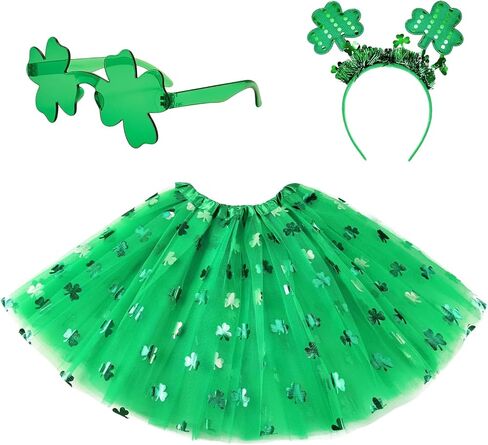 Adult Green Tutus for Women, 4 Layered Tulle Tutu Skirt Set with Heart Sunglasses and Bow Headband Colorful Party Favors in Saudi Arabia