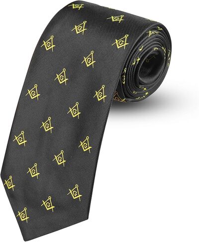 Masonic Regalia Craft Masons Black Neck knitted Woven Silk Tie with square and compass Yellow in Saudi Arabia