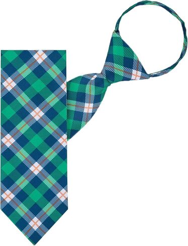 Jacob Alexander Men's Tartan Plaid Pattern Pre-Tied Zipper Neck Tie - Green Blue White in Saudi Arabia
