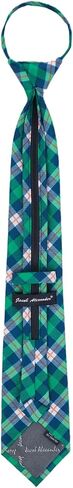 Jacob Alexander Men's Tartan Plaid Pattern Pre-Tied Zipper Neck Tie - Green Blue White in Saudi Arabia