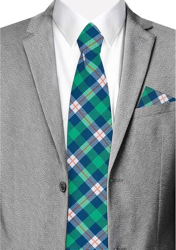 Jacob Alexander Men's Tartan Plaid Pattern Pre-Tied Zipper Neck Tie - Green Blue White in Saudi Arabia