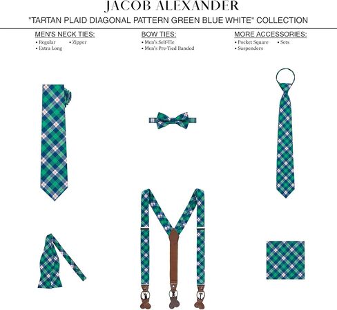 Jacob Alexander Men's Tartan Plaid Pattern Pre-Tied Zipper Neck Tie - Green Blue White in Saudi Arabia