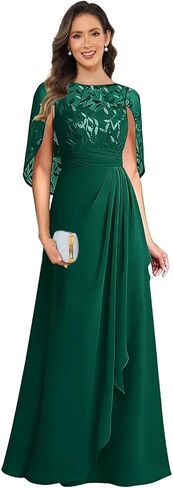 Elegant Mother of The Bride Dresses for Women Cape Sleeves Sequin Lace Long Formal Evening Gowns with Ruffles in Saudi Arabia