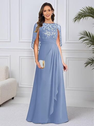 Elegant Mother of The Bride Dresses for Women Cape Sleeves Sequin Lace Long Formal Evening Gowns with Ruffles in Saudi Arabia