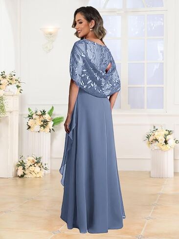 Elegant Mother of The Bride Dresses for Women Cape Sleeves Sequin Lace Long Formal Evening Gowns with Ruffles in Saudi Arabia