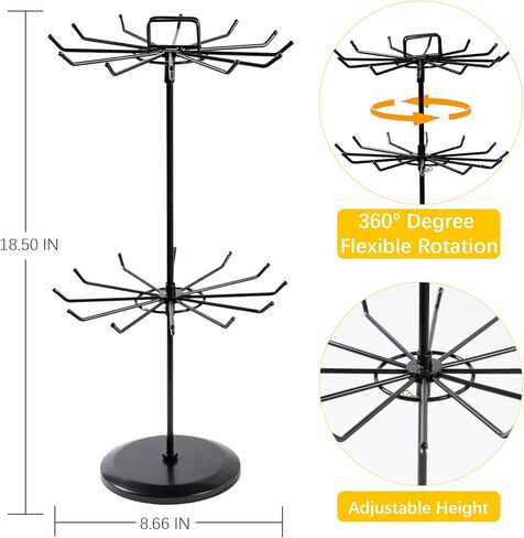 حامل مجوهرات دوار بطبقتين مع ارتفاع قابل للتعديل، حامل عرض القلادة مع 24 خطافًا، منظم شجرة المجوهرات المعدنية للأساور، عرض سلسلة المفاتيح، عرض المجوهرات للبائعين in Kuwait