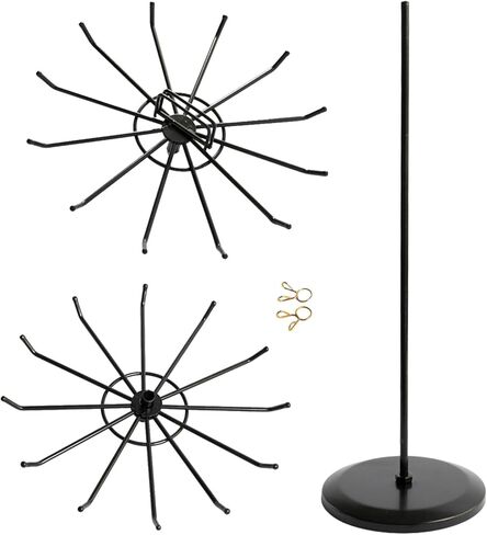 حامل مجوهرات دوار بطبقتين مع ارتفاع قابل للتعديل، حامل عرض القلادة مع 24 خطافًا، منظم شجرة المجوهرات المعدنية للأساور، عرض سلسلة المفاتيح، عرض المجوهرات للبائعين in Kuwait