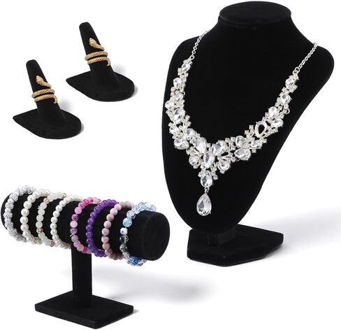 MAQUITA 4 Pcs Velvet Jewelry Display Set Velvet Necklace Bust Holder Bracelet Organizer 2 Ring Finger Jewelry Holder in Saudi Arabia