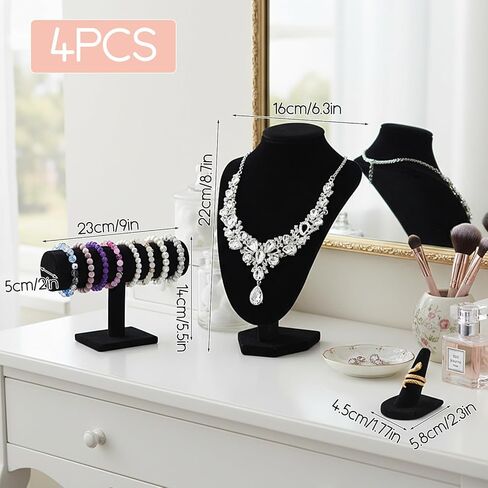 MAQUITA 4 Pcs Velvet Jewelry Display Set Velvet Necklace Bust Holder Bracelet Organizer 2 Ring Finger Jewelry Holder in Saudi Arabia