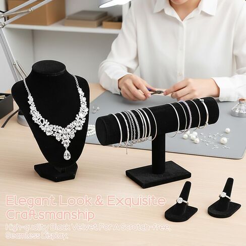 MAQUITA 4 Pcs Velvet Jewelry Display Set Velvet Necklace Bust Holder Bracelet Organizer 2 Ring Finger Jewelry Holder in Saudi Arabia