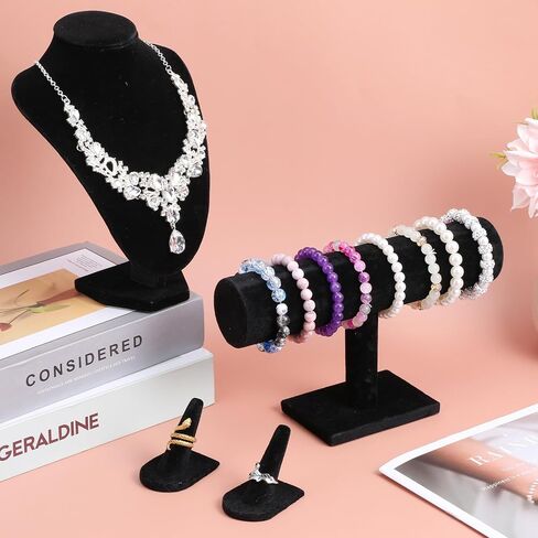 MAQUITA 4 Pcs Velvet Jewelry Display Set Velvet Necklace Bust Holder Bracelet Organizer 2 Ring Finger Jewelry Holder in Saudi Arabia