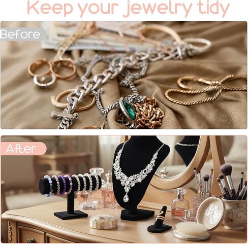 MAQUITA 4 Pcs Velvet Jewelry Display Set Velvet Necklace Bust Holder Bracelet Organizer 2 Ring Finger Jewelry Holder in Saudi Arabia