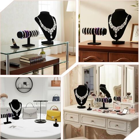 MAQUITA 4 Pcs Velvet Jewelry Display Set Velvet Necklace Bust Holder Bracelet Organizer 2 Ring Finger Jewelry Holder in Saudi Arabia