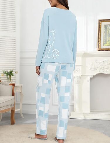 Womens Pajamas Sets Long Sleeve Lounge Sets with Pockets Soft Comfy Pajama Pjs Loungewear Sleepwear 2 Piece in Saudi Arabia