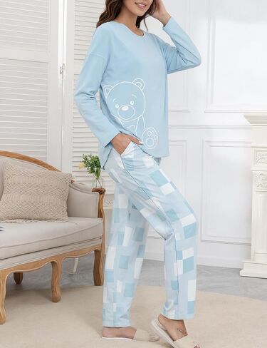 Womens Pajamas Sets Long Sleeve Lounge Sets with Pockets Soft Comfy Pajama Pjs Loungewear Sleepwear 2 Piece in Saudi Arabia