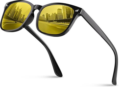 Night Driving Glasses for Men Women - Polarized Night Vision Glasses Anti Glare Nighttime Eyeglasses Yellow Lens in Kuwait