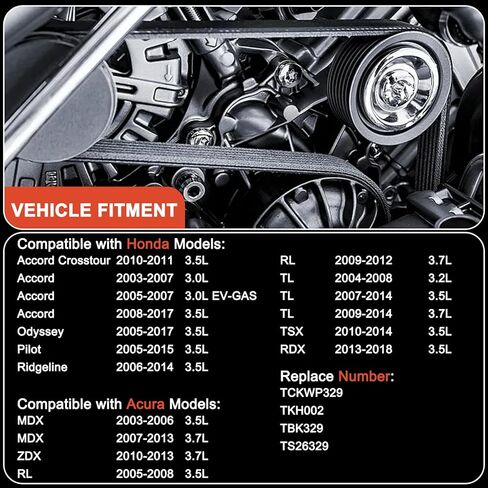 مجموعة حزام التوقيت مع مضخة مياه متوافقة مع 2003-2018 Honda Accord Crosstour Odyssey Pilot Ridgeline Acura MDX ZDX RL TL TSX RDX 2004-2007 Saturn Vue 3.0L 3.5L 3.7L استبدال # TCKWP329 TKH002 in Kuwait