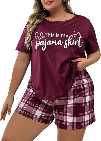 NANYUAYA Plus Size Women's Pajama Set, Soft Sleep Tops & Lounge Shorts with Pockets 2-Piece Sleepwear for Women in Kuwait