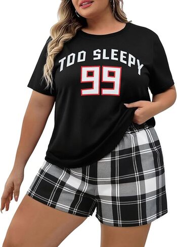 NANYUAYA Plus Size Women's Pajama Set, Soft Sleep Tops & Lounge Shorts with Pockets 2-Piece Sleepwear for Women in Kuwait