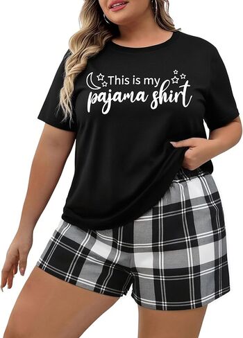 NANYUAYA Plus Size Women's Pajama Set, Soft Sleep Tops & Lounge Shorts with Pockets 2-Piece Sleepwear for Women in Kuwait