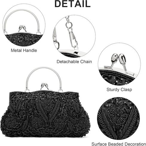 Evening Handbag for Women Beaded Purse Bag Sparkly Rhinestone Clutch Purse Vintage Purse Party Bag for Wedding in Saudi Arabia