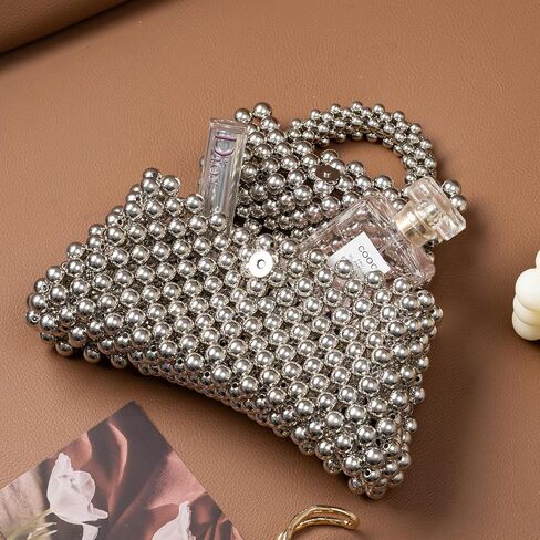 محفظة مسائية مطرزة باللؤلؤ للنساء مصنوعة يدويًا حقيبة يد صيفية لحفلات الشاطئ in Kuwait