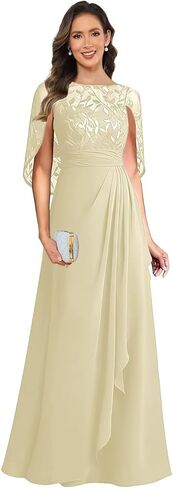 Elegant Mother of The Bride Dresses for Women Cape Sleeves Sequin Lace Long Formal Evening Gowns with Ruffles in Saudi Arabia